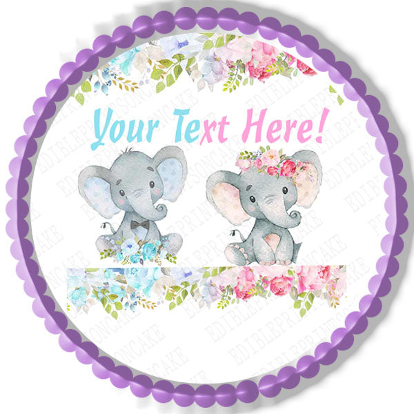 Mocsicka Elephant Gender Reveal Baby Shower - Edible Cake Topper, Cupcake Toppers, Strips