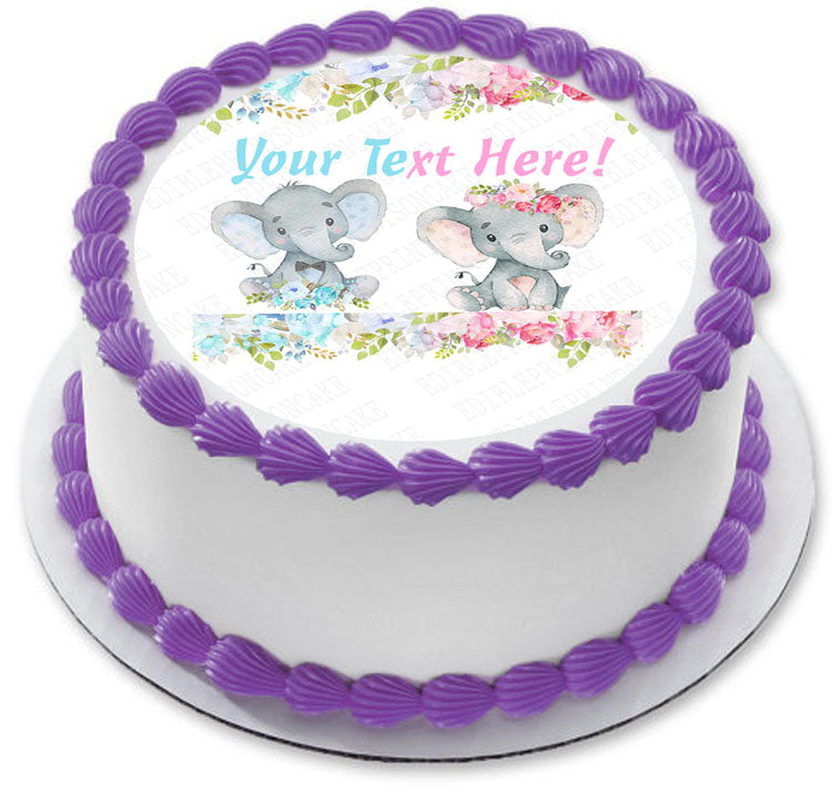 Mocsicka Elephant Gender Reveal Baby Shower - Edible Cake Topper, Cupcake Toppers, Strips