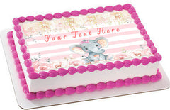 Mocsicka Girl Elephant Baby Shower - Edible Cake Topper, Cupcake Toppers, Strips