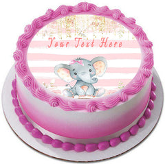 Mocsicka Girl Elephant Baby Shower - Edible Cake Topper, Cupcake Toppers, Strips