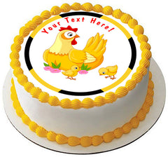 Mother Hen with its Baby Chicks - Edible Cake Topper, Cupcake Toppers, Strips