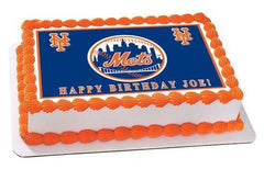 New York NY Mets Edible Birthday Cake Topper OR Cupcake Topper, Decor - Edible Prints On Cake (Edible Cake &Cupcake Topper)