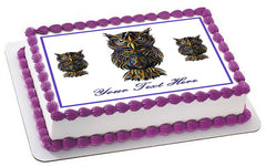 Owl drawn - Edible Cake Topper, Cupcake Toppers, Strips