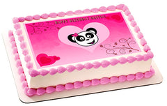 Pink Panda Edible Birthday Cake Topper OR Cupcake Topper, Decor - Edible Prints On Cake (Edible Cake &Cupcake Topper)