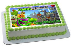 Plants vs Zombies 1 Edible Birthday Cake Topper OR Cupcake Topper, Decor - Edible Prints On Cake (Edible Cake &Cupcake Topper)