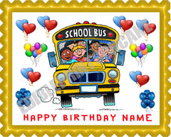 School Bus  - Edible Cake Topper OR Cupcake Topper, Decor