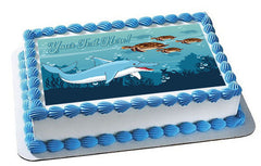 Sea with Dolphin and Turtles - Edible Cake Topper, Cupcake Toppers, Strips