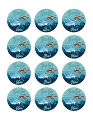 Sea with Dolphin and Turtles - Edible Cake Topper, Cupcake Toppers, Strips