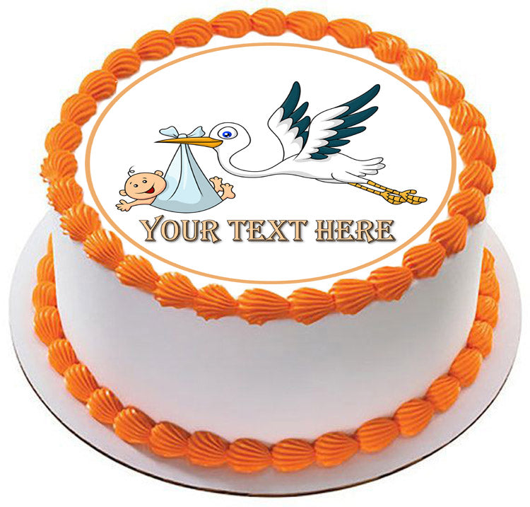 Stork carrying baby - Edible Cake Topper, Cupcake Toppers, Strips