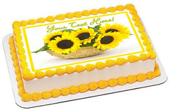 Sunflower in a Basket - Edible Cake Topper, Cupcake Toppers, Strips