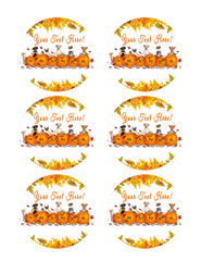 Thanksgiving Dogs and Cats With Falling Leaves - Edible Cake Topper OR Cupcake Topper, Decor