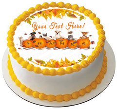 Thanksgiving Dogs and Cats With Falling Leaves - Edible Cake Topper OR Cupcake Topper, Decor