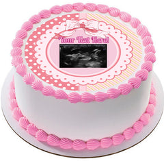 Ultrasound Pink - Edible Cake Toppers, With Custom Sonogram Pictures - Edible Cake Topper, Cupcake Toppers, Strips