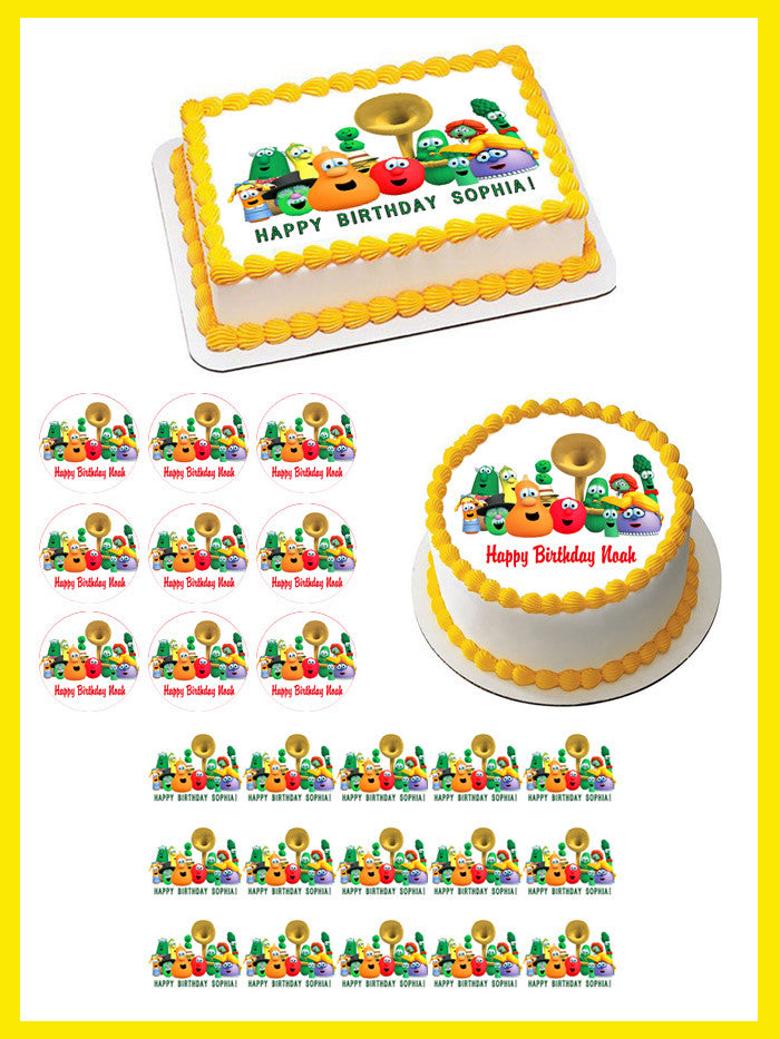 VEGGIE TALES Characters - Edible Cake Topper OR Cupcake Topper, Decor