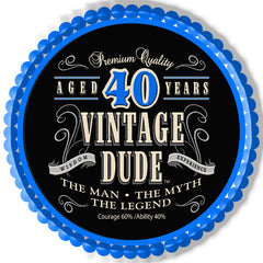 Vintage Dude 40th - Edible Cake Topper OR Cupcake Topper (you can change the age)
