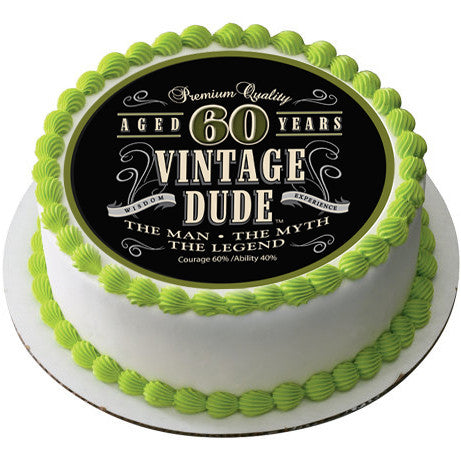 Vintage Dude 60th - Edible Cake Topper OR Cupcake Topper (you can change the age)