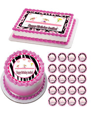 Gymnastics Zebra Tumbling Gym Girls Edible Birthday Cake Topper OR Cupcake Topper, Decor - Edible Prints On Cake (Edible Cake &Cupcake Topper)
