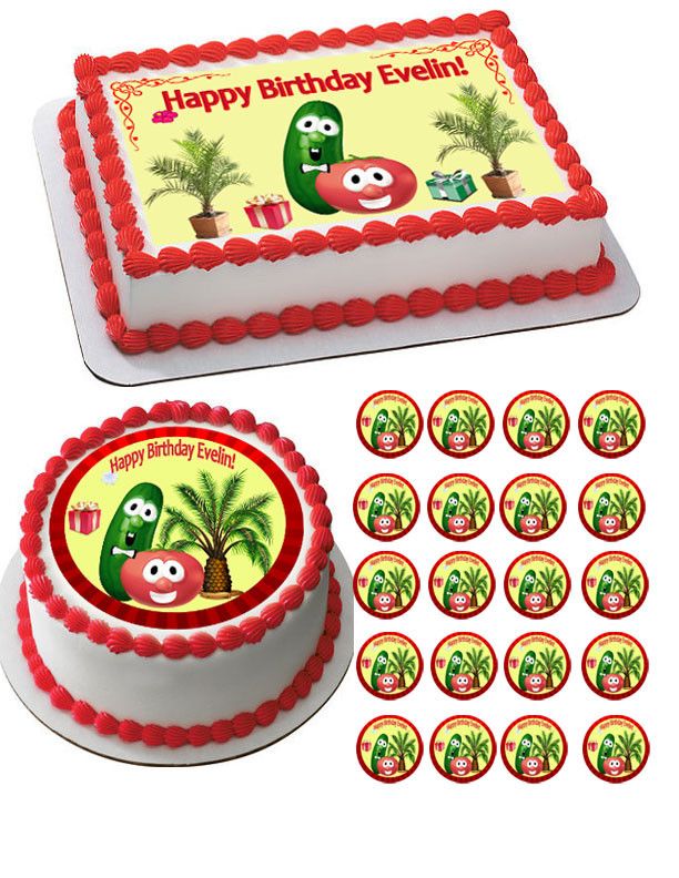 Veggie Larry and Bob - Edible Cake Topper OR Cupcake Topper, Decor