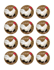 White Rooster - Edible Cake Topper, Cupcake Toppers, Strips