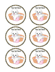 White Fluffy Dog - Edible Cake Topper, Cupcake Toppers, Strips