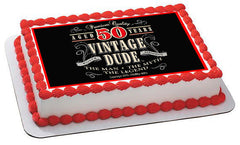 Vintage Dude 50th - Edible Cake Topper OR Cupcake Topper (you can change the age)