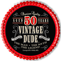 Vintage Dude 50th Edible Birthday Cake Topper OR Cupcake Topper, Decor - Edible Prints On Cake (Edible Cake &Cupcake Topper)