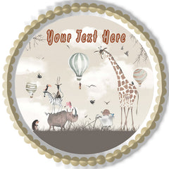 Woodland Animals with Giraffe Zebra - Edible Cake Topper, Cupcake Toppers, Strips