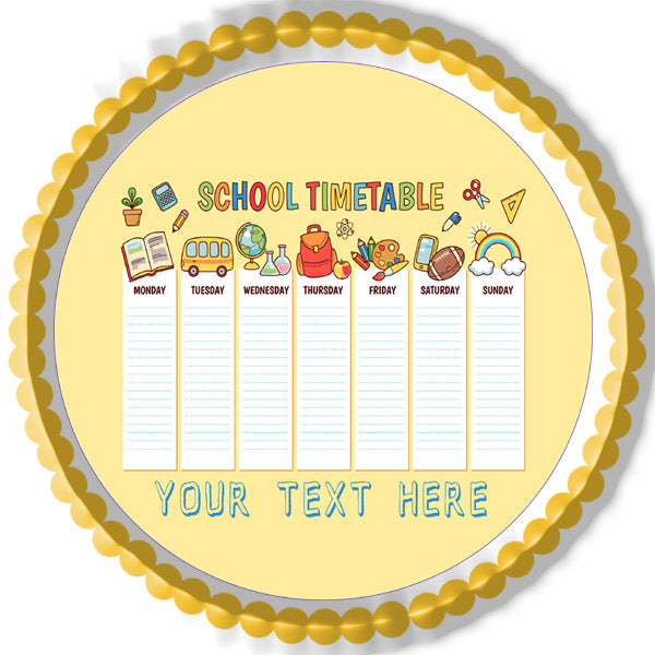 School Timetable - Edible Cake Topper, Cupcake Toppers, Strips