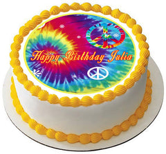 Tie Dye Peace - Edible Cake Topper OR Cupcake Topper, Decor