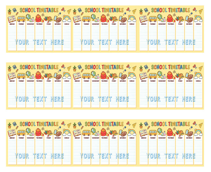 School Timetable - Edible Cake Topper, Cupcake Toppers, Strips
