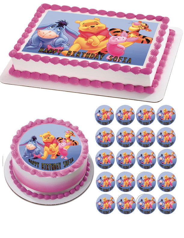 Winnie Pooh - Edible Birthday Cake OR Cupcake Topper – Edible
