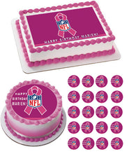 NFL Breast Cancer Edible Birthday Cake Topper OR Cupcake Topper, Decor - Edible Prints On Cake (Edible Cake &Cupcake Topper)