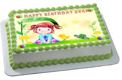 Cute Girl Edible Birthday Cake Topper OR Cupcake Topper, Decor - Edible Prints On Cake (Edible Cake &Cupcake Topper)