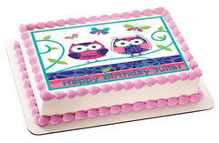 Patchwork Owls Edible Birthday Cake Topper OR Cupcake Topper, Decor - Edible Prints On Cake (Edible Cake &Cupcake Topper)